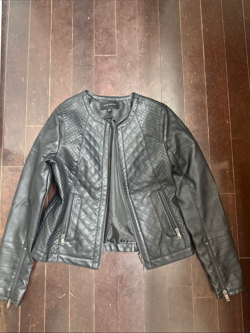 Nine West Black Quilted Faux Leather Moto Jacket